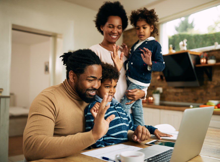 Black family with computer kids